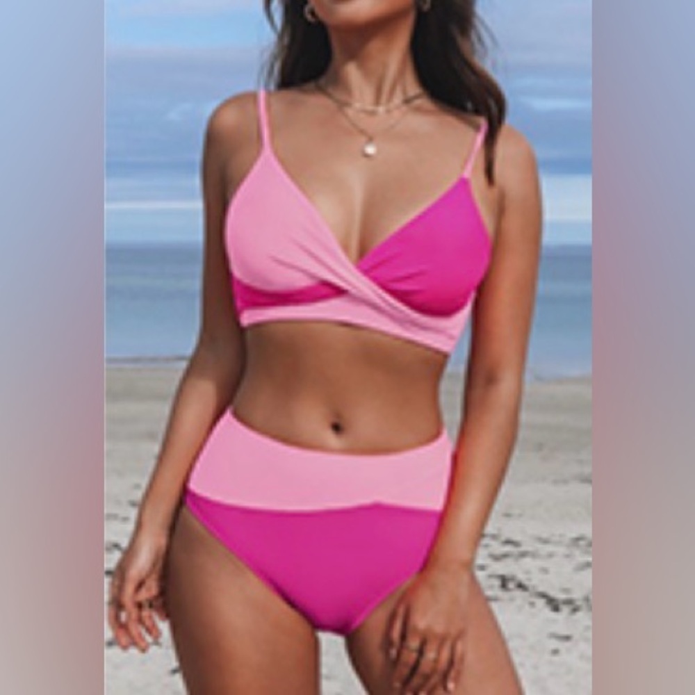 NWOT CUPSHE Colorblock Twist High Waist Bikini